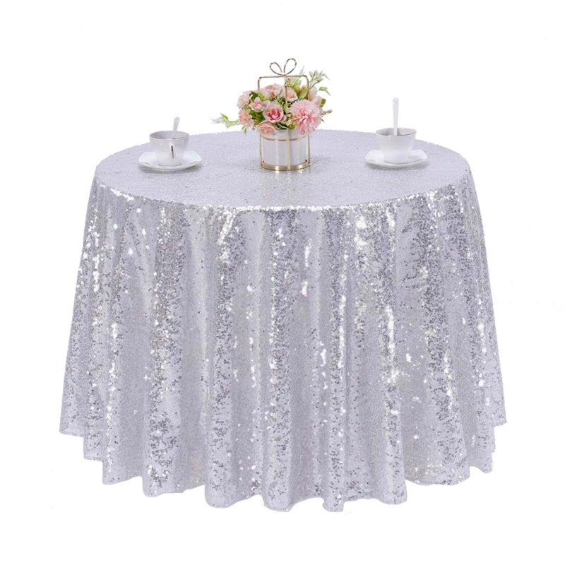 TCBESTO Silver Sequin Tablecloth 72" Shiny Glitter Round Table Cover Metallic Sequence Table Clothes for Birthday Party Baby Shower Wedding - Image 1